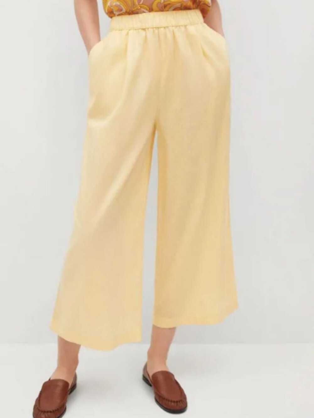 MANGO Linen-blend Culotte Wide Leg Trousers NWT